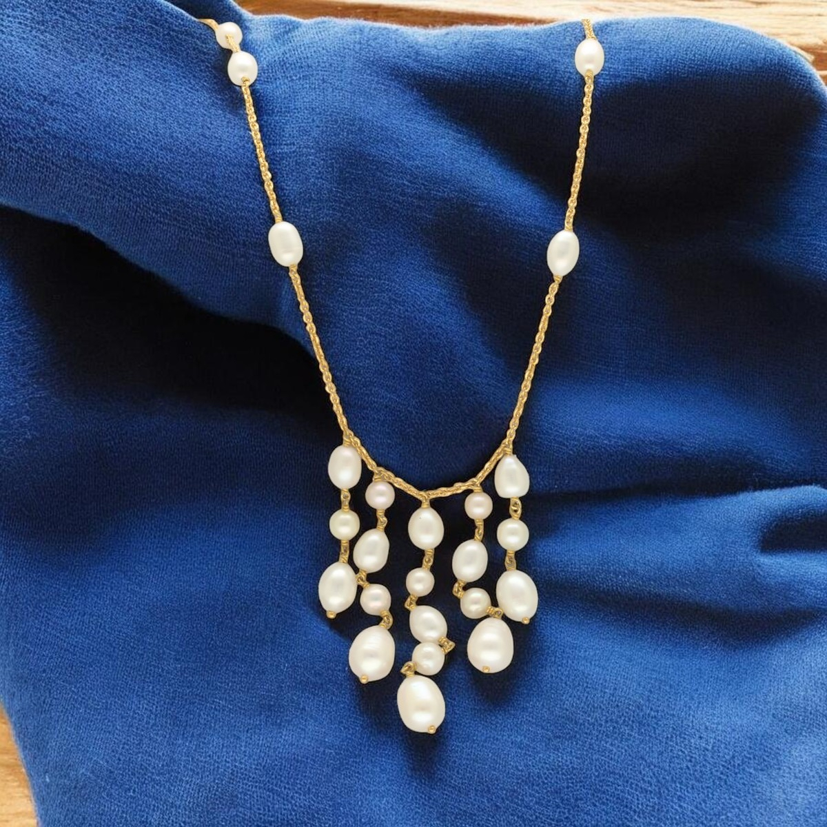 Gold Elegant Pearl Drop Cascade Necklace – Jagdamba Pearls