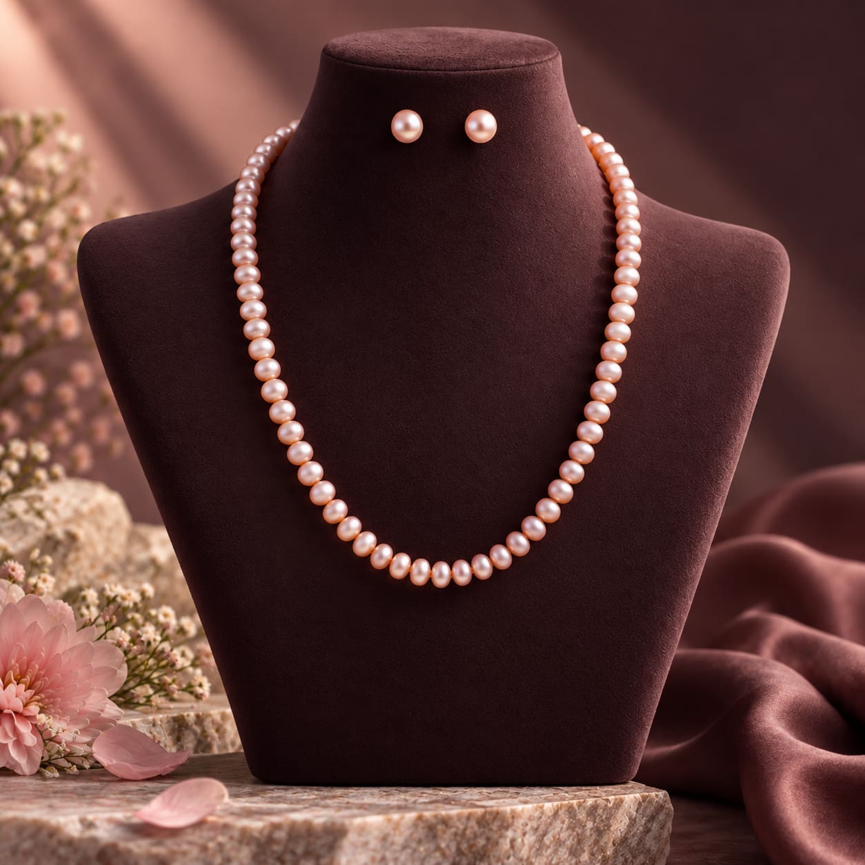 Buy 4-5 Mm Peach Button Pearl Set Online | Jpearls.com